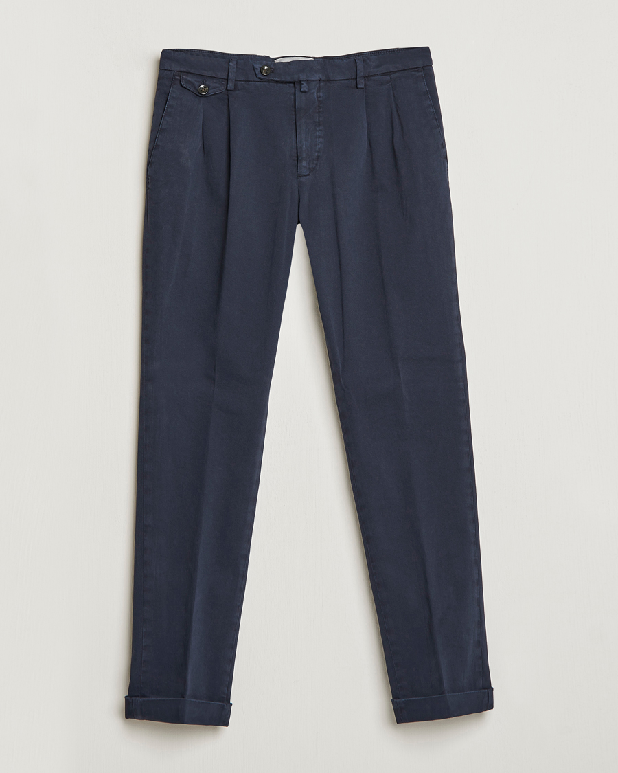 Heren | Broeken | Briglia 1949 | Easy Fit Pleated Cotton Stretch Chino Navy