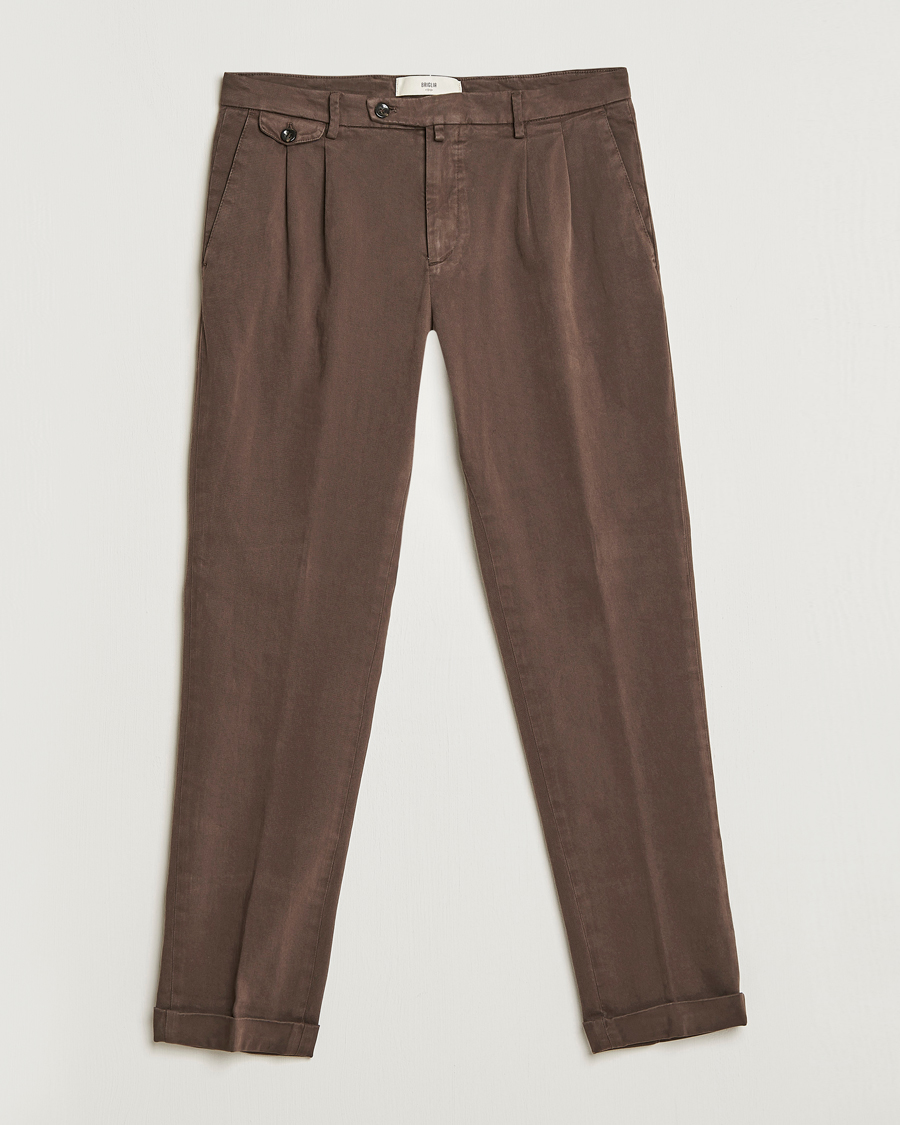 Heren | Broeken | Briglia 1949 | Easy Fit Pleated Cotton Stretch Chino Coffe Brown