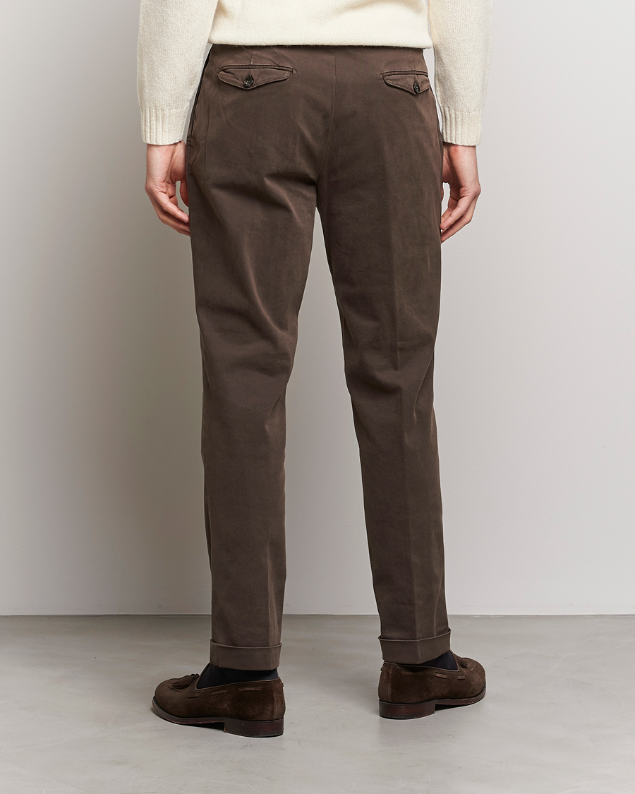 Heren | Broeken | Briglia 1949 | Easy Fit Pleated Cotton Stretch Chino Coffe Brown