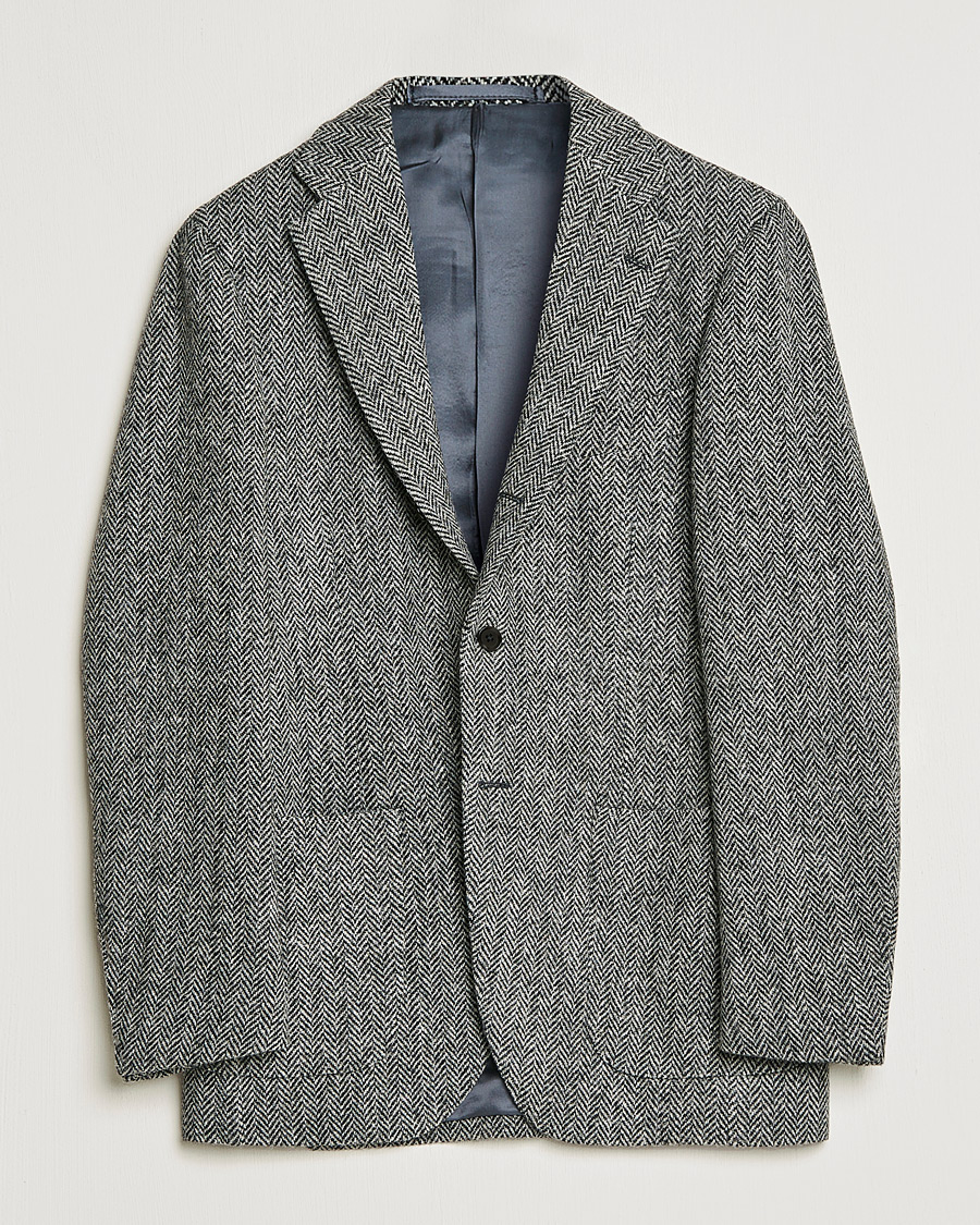 Heren | Blazers | Beams F | Herringbone Tweed Jacket Dark Grey