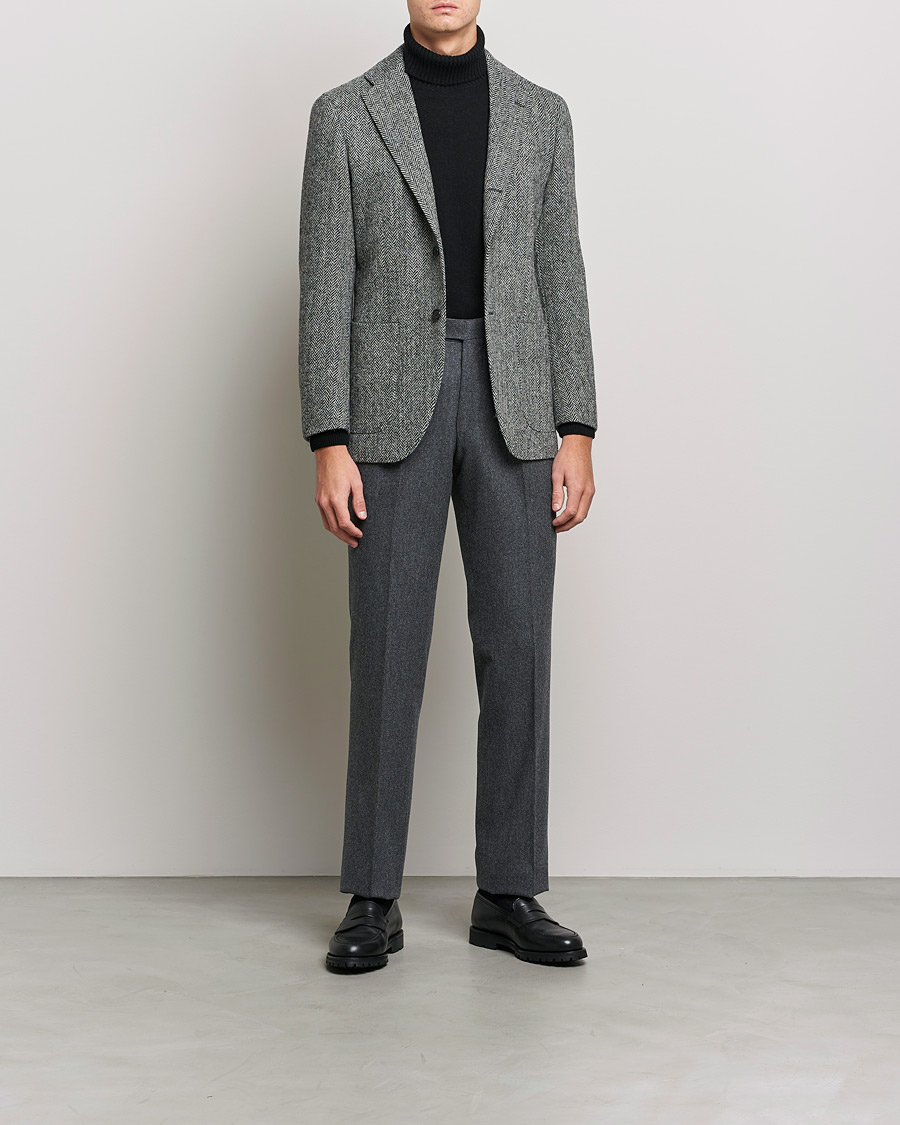Heren | Blazers | Beams F | Herringbone Tweed Jacket Dark Grey