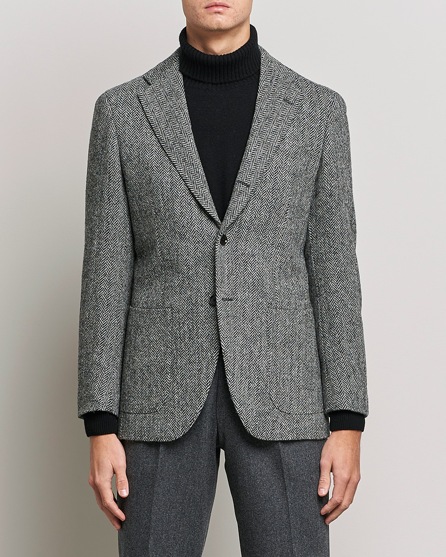 Heren | Blazers | Beams F | Herringbone Tweed Jacket Dark Grey