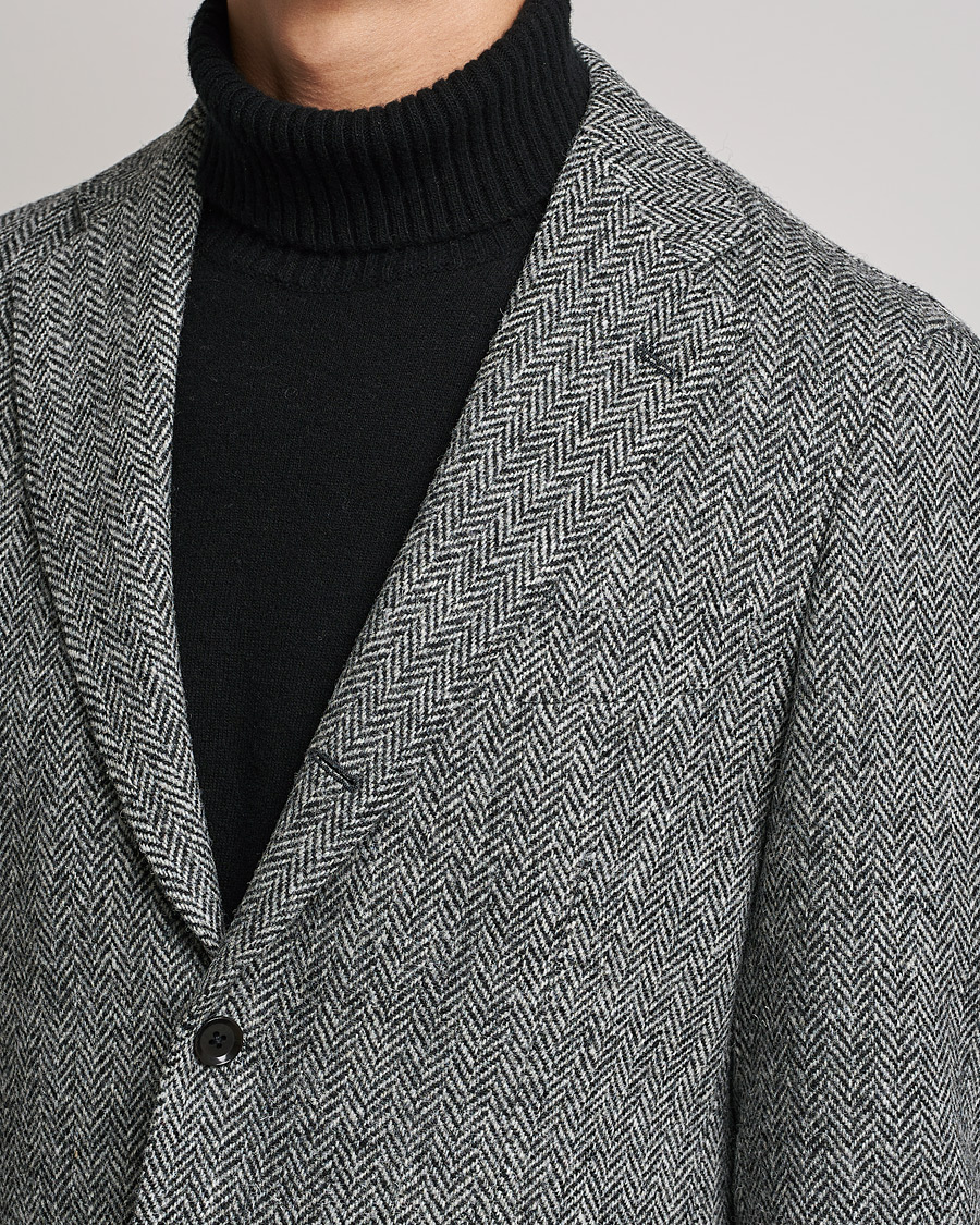 Heren | Blazers | Beams F | Herringbone Tweed Jacket Dark Grey