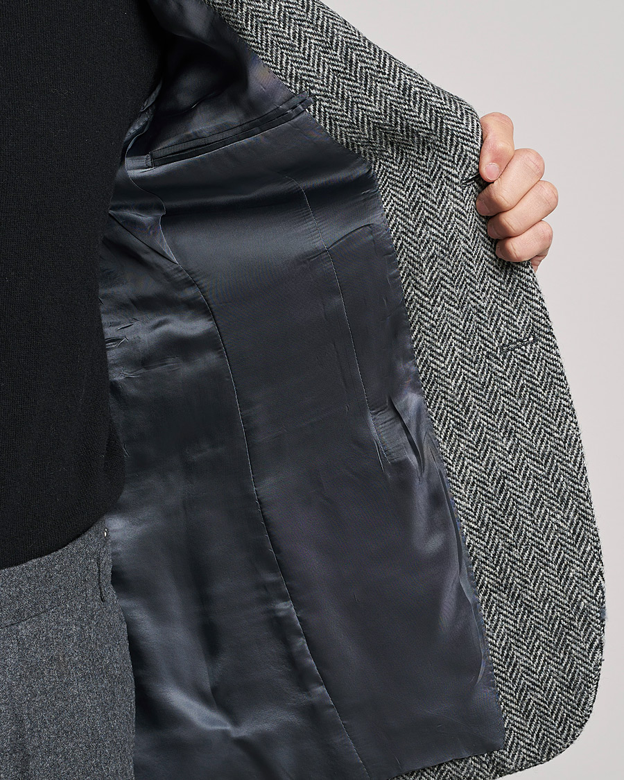 Heren | Blazers | Beams F | Herringbone Tweed Jacket Dark Grey