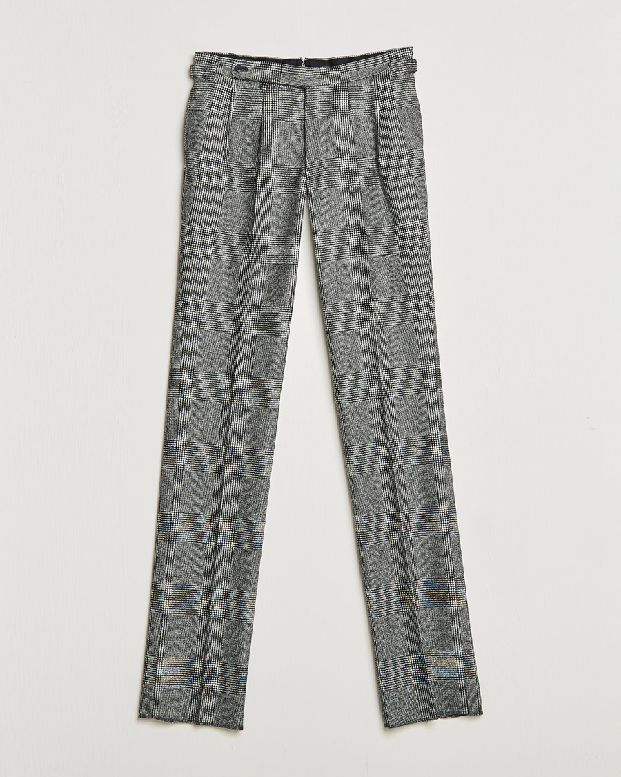 Heren | Broeken | Beams F | Pleated Flannel Trousers Grey Check