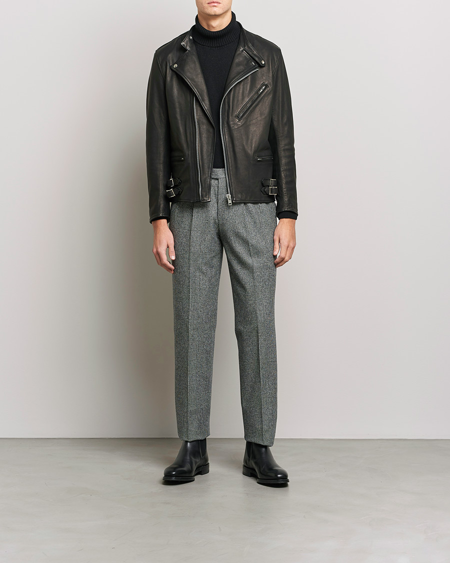 Heren | Broeken | Beams F | Pleated Flannel Trousers Grey Check