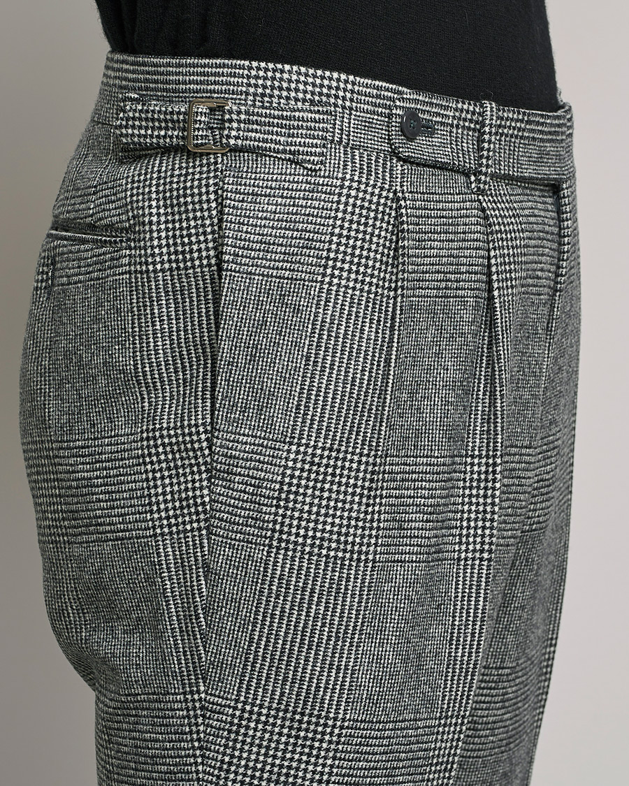 Heren | Broeken | Beams F | Pleated Flannel Trousers Grey Check