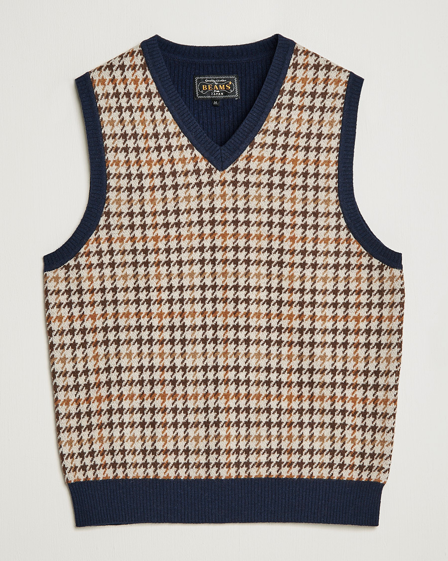 Heren | Truien | BEAMS PLUS | Tartan Check Knit Vest Navy/Beige