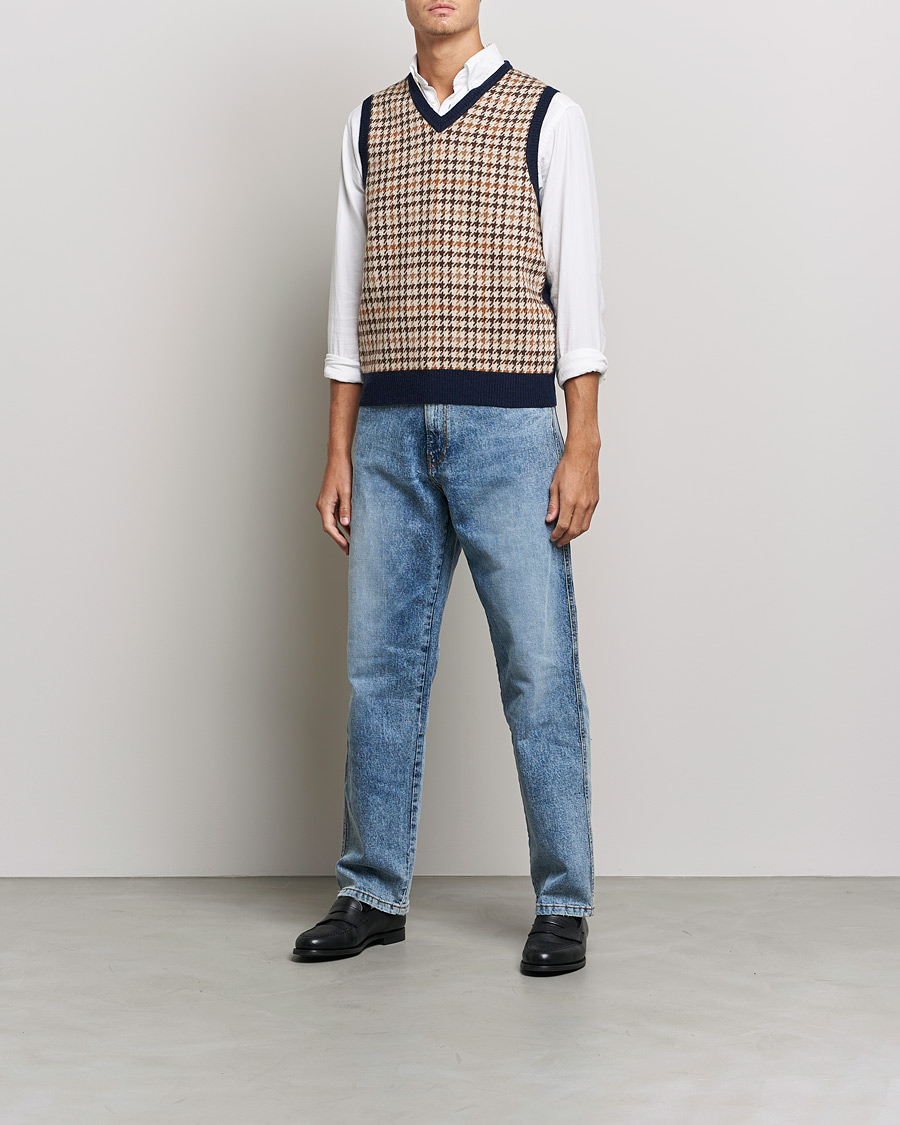 Heren | Truien | BEAMS PLUS | Tartan Check Knit Vest Navy/Beige