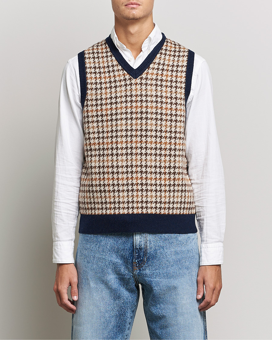 Heren | Truien | BEAMS PLUS | Tartan Check Knit Vest Navy/Beige
