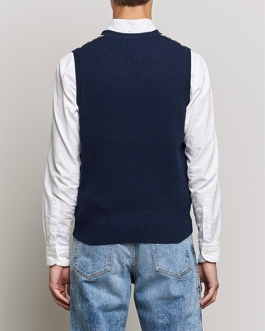 Heren | Truien | BEAMS PLUS | Tartan Check Knit Vest Navy/Beige