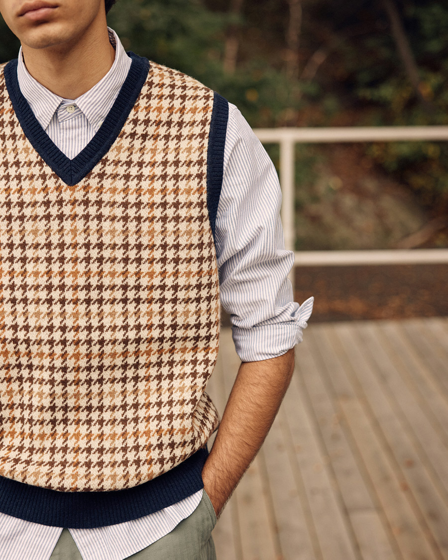 Heren | Truien | BEAMS PLUS | Tartan Check Knit Vest Navy/Beige