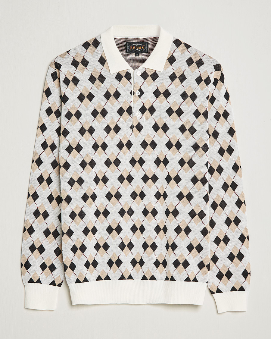 Heren | Truien | BEAMS PLUS | Argyle Knitted Polo Off White