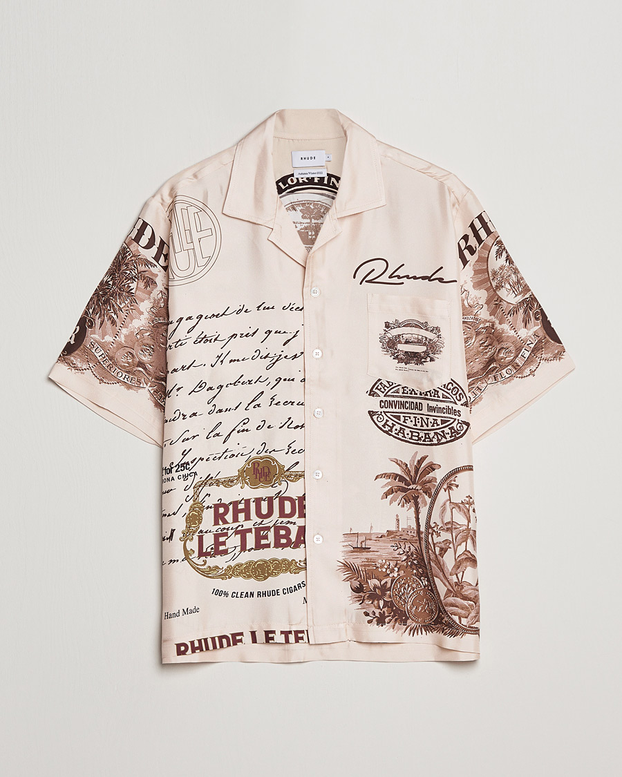 Heren | Overhemden | Rhude | Silk Cigar Short Sleeve Shirt Brown/Cream