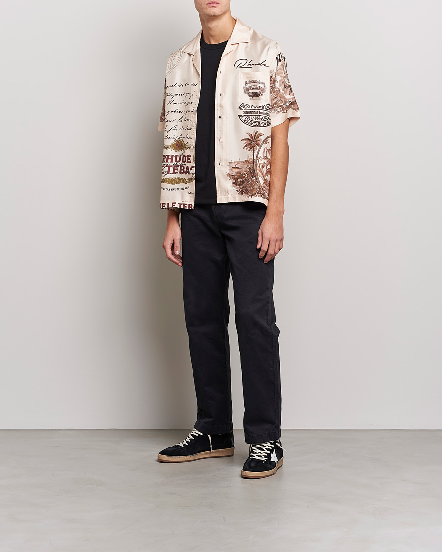 Heren | Overhemden | Rhude | Silk Cigar Short Sleeve Shirt Brown/Cream