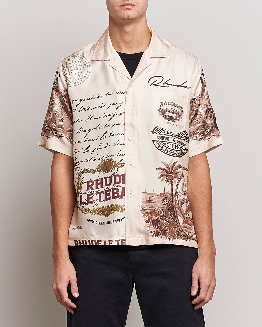 Heren | Overhemden | Rhude | Silk Cigar Short Sleeve Shirt Brown/Cream
