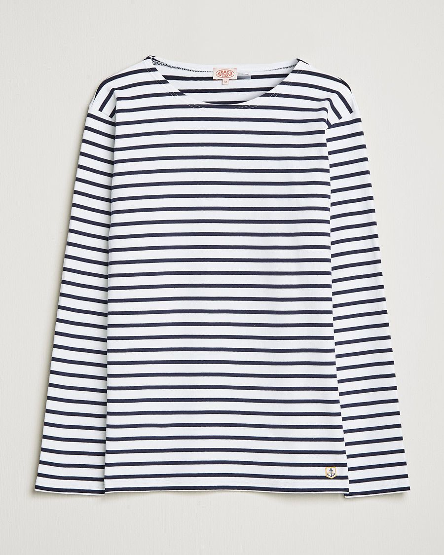 Heren | T-shirts | Armor-lux | Houat Héritage Stripe Long Sleeve T-Shirt White/Navy