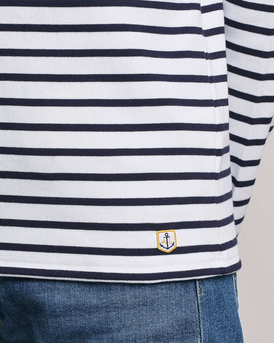 Heren | T-shirts | Armor-lux | Houat Héritage Stripe Long Sleeve T-Shirt White/Navy