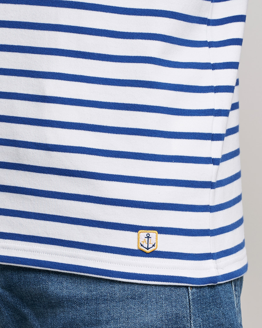Heren | T-shirts | Armor-lux | Houat Héritage Stripe Long Sleeve T-Shirt White/Blue