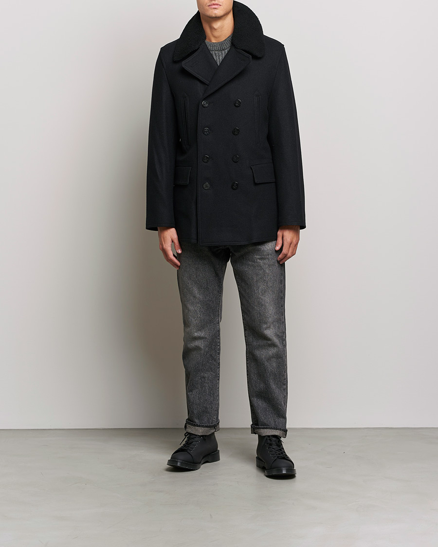 Heren | Jassen | Gloverall | Churchill Reefer Shearling Peacoat Black