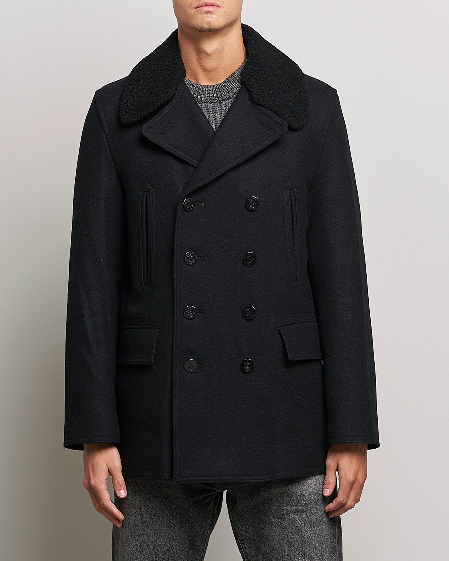Heren | Jassen | Gloverall | Churchill Reefer Shearling Peacoat Black