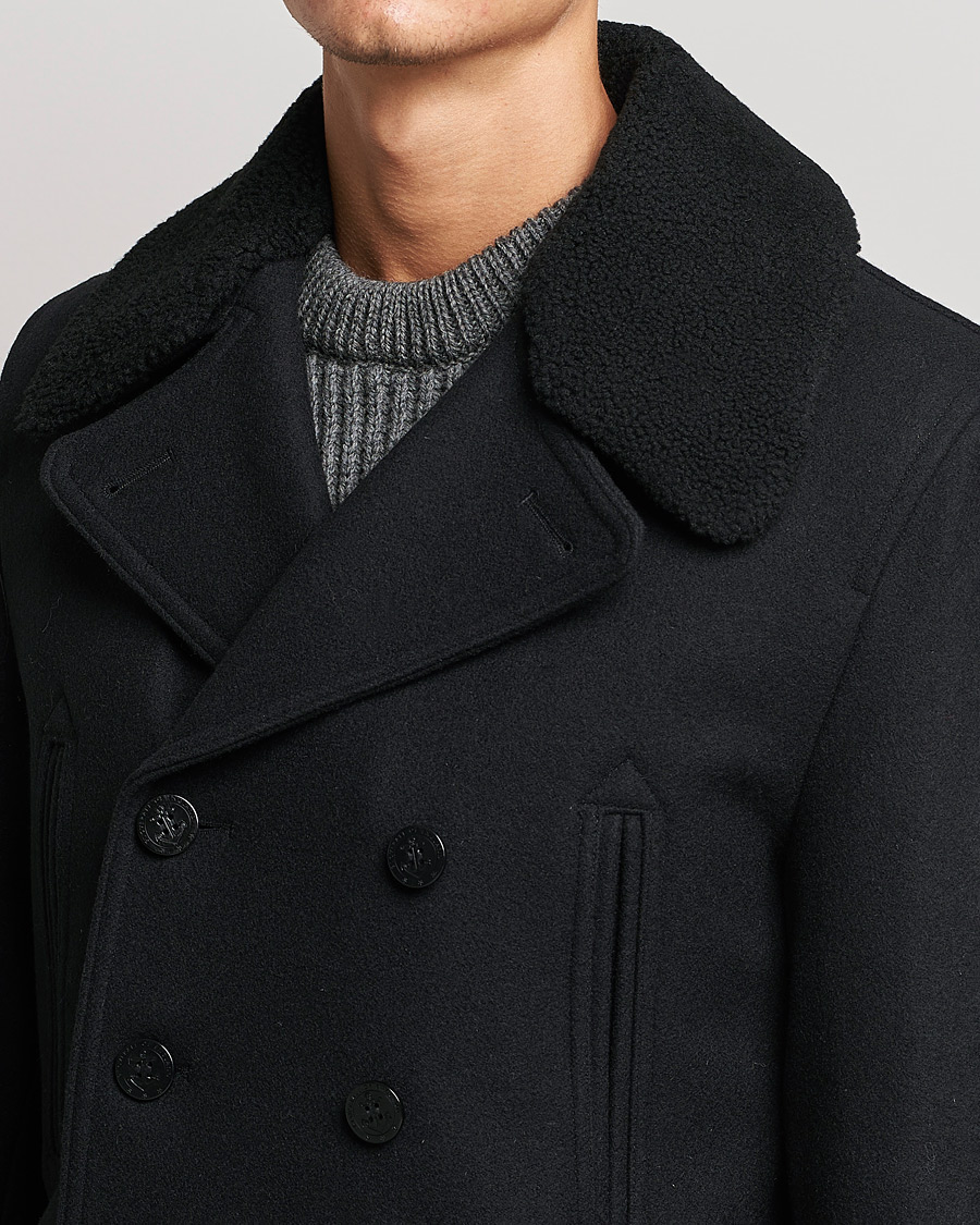 Heren | Jassen | Gloverall | Churchill Reefer Shearling Peacoat Black