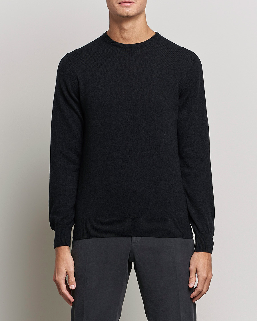 Heren | Italian Department | Piacenza Cashmere | Cashmere Crew Neck Sweater Black