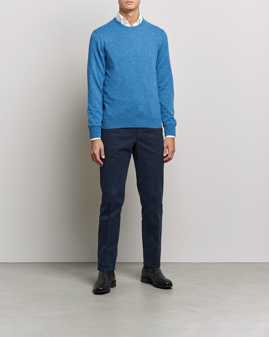 Heren | Truien | Piacenza Cashmere | Cashmere Crew Neck Sweater Light Blue