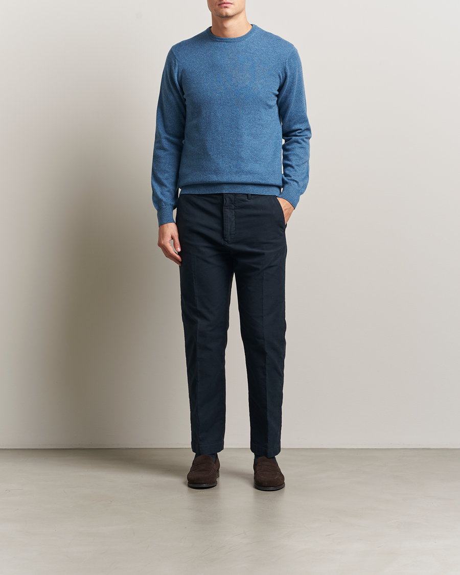 Heren | Truien | Piacenza Cashmere | Cashmere Crew Neck Sweater Light Blue