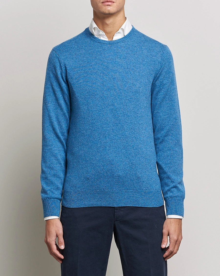 Heren | Ronde hals truien | Piacenza Cashmere | Cashmere Crew Neck Sweater Light Blue