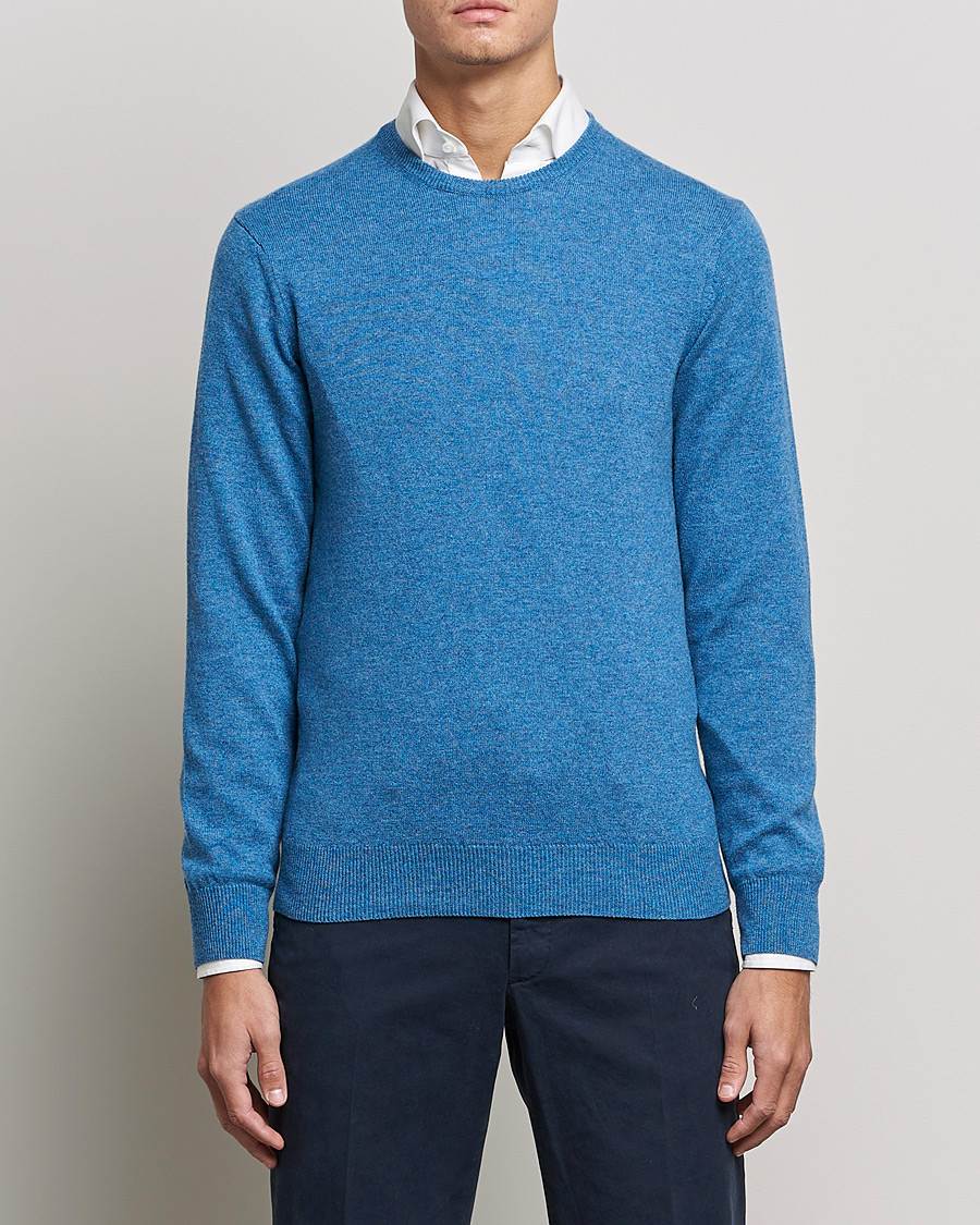 Heren | Italian Department | Piacenza Cashmere | Cashmere Crew Neck Sweater Light Blue