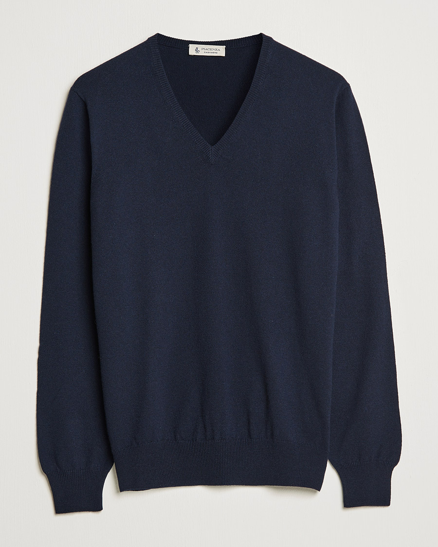Heren | Truien | Piacenza Cashmere | Cashmere V Neck Sweater Navy