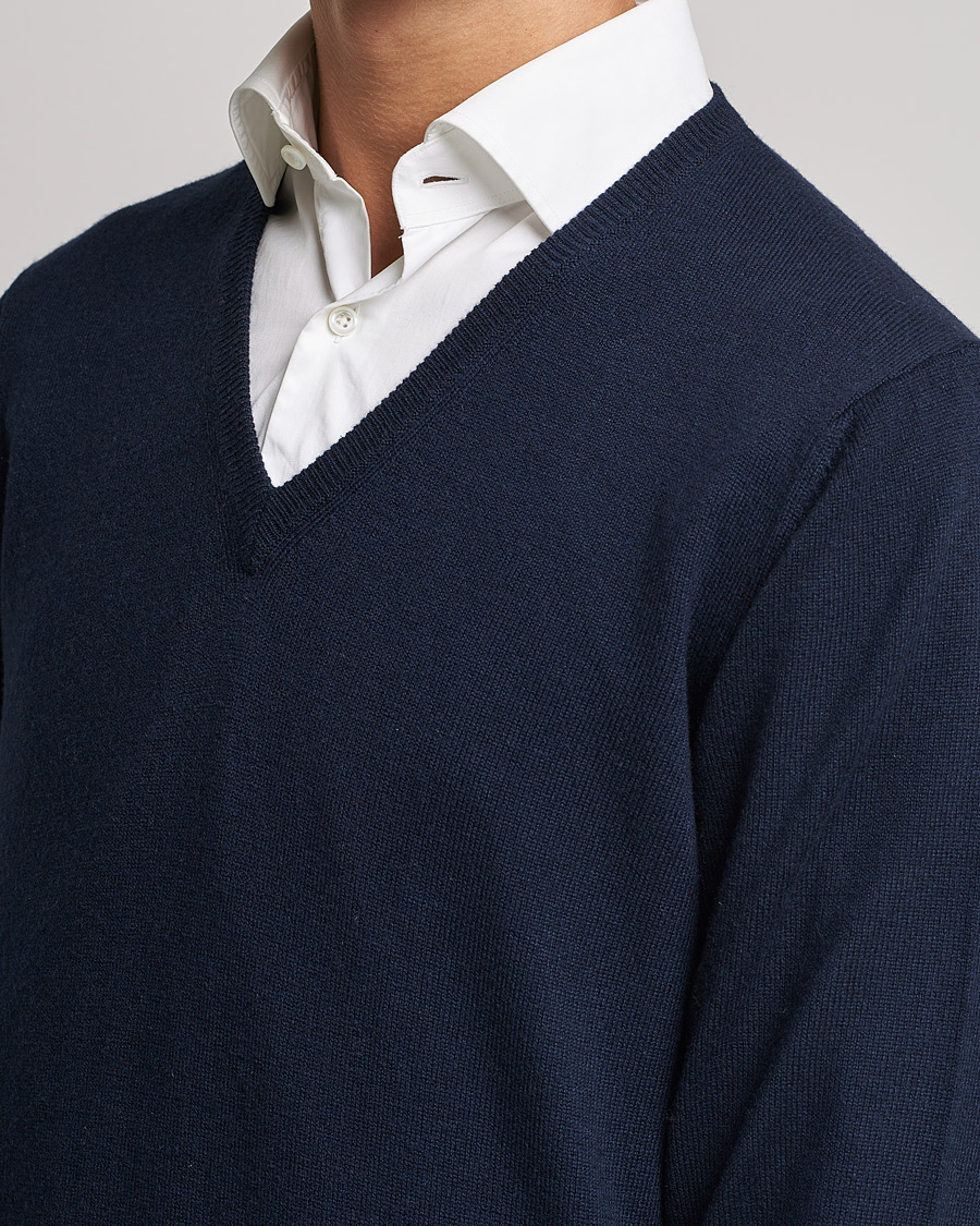 Heren | Truien | Piacenza Cashmere | Cashmere V Neck Sweater Navy
