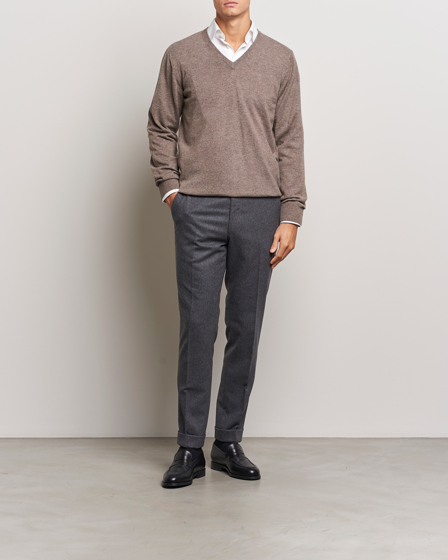 Heren | Truien | Piacenza Cashmere | Cashmere V Neck Sweater Brown