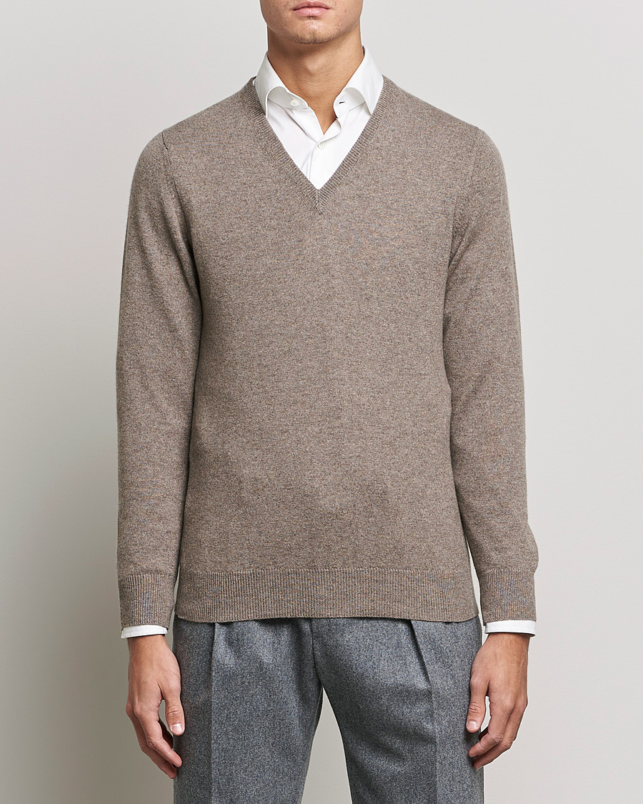 Heren |  | Piacenza Cashmere | Cashmere V Neck Sweater Brown