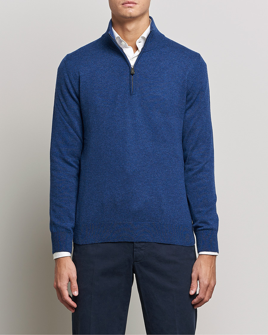 Heren | Italian Department | Piacenza Cashmere | Cashmere Half Zip Sweater Indigo Blue