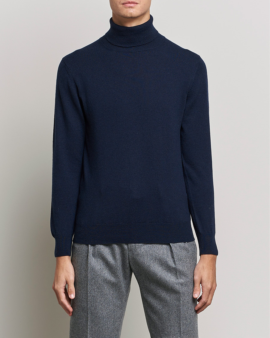 Heren | Italian Department | Piacenza Cashmere | Cashmere Rollneck Sweater Navy