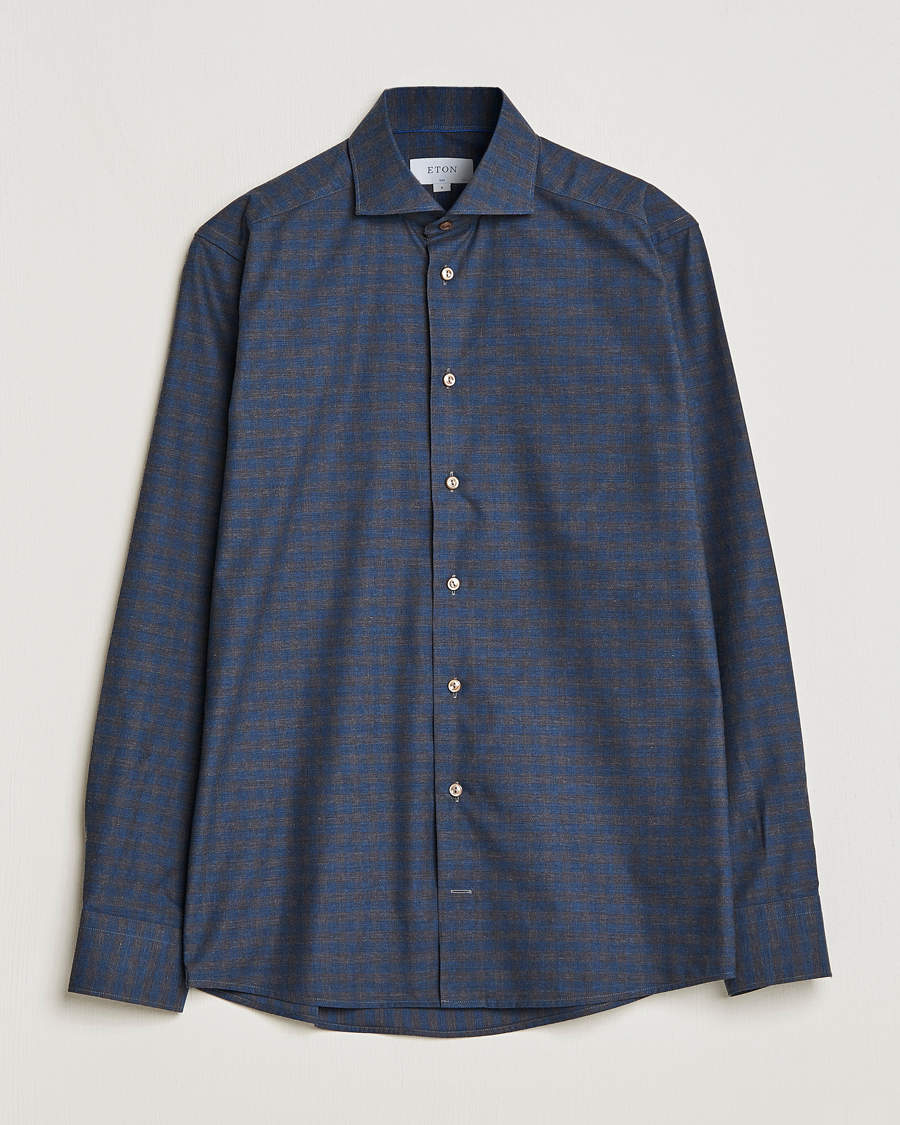 Heren | Overhemden | Eton | Fine Twill Melange Shirt Navy Blue Checked