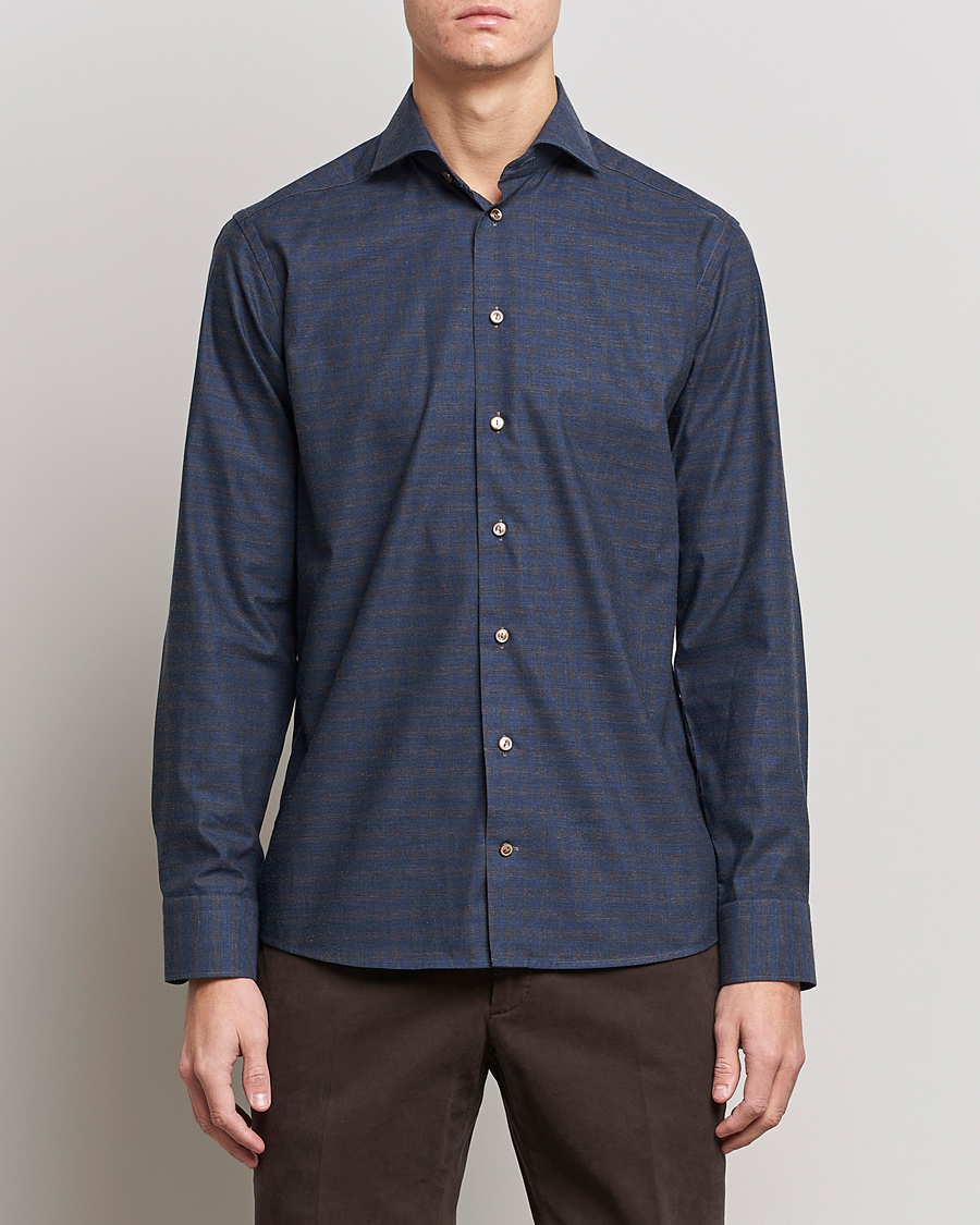 Heren | Overhemden | Eton | Fine Twill Melange Shirt Navy Blue Checked