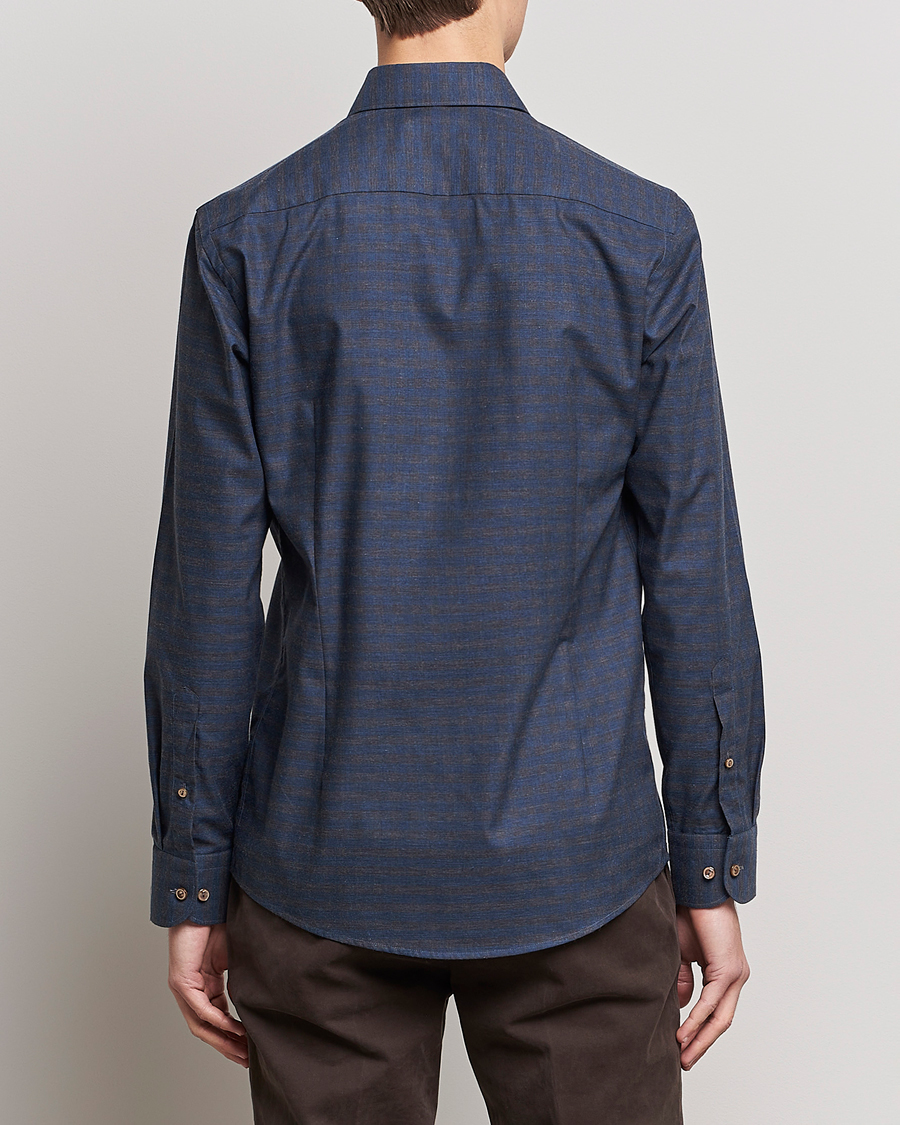 Heren | Overhemden | Eton | Fine Twill Melange Shirt Navy Blue Checked
