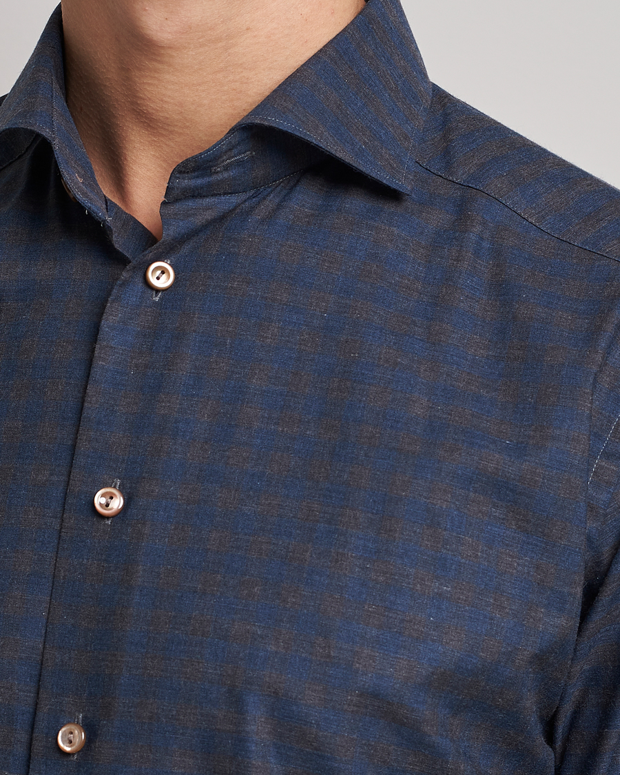 Heren | Overhemden | Eton | Fine Twill Melange Shirt Navy Blue Checked