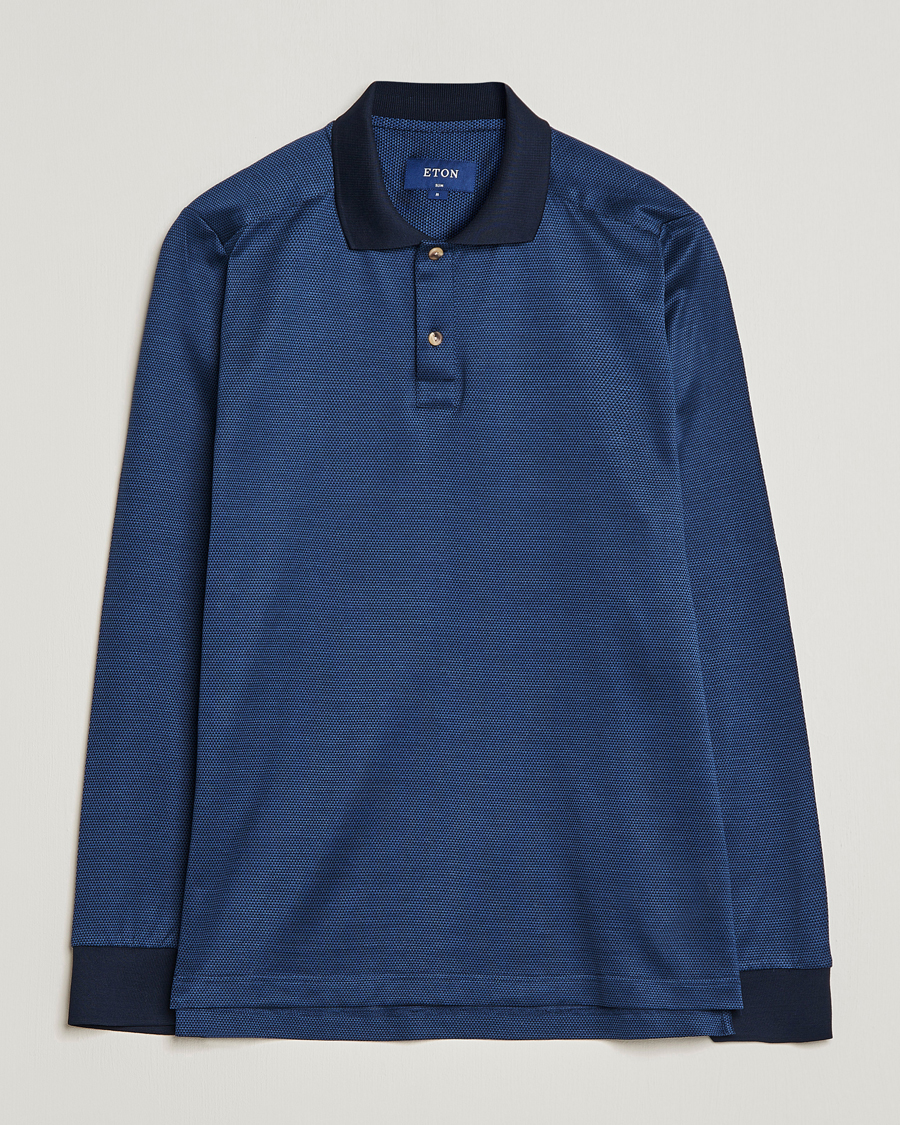 Heren | Truien | Eton | Knit Jaquard Polo Shirt Blue