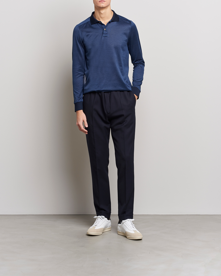 Heren | Truien | Eton | Knit Jaquard Polo Shirt Blue
