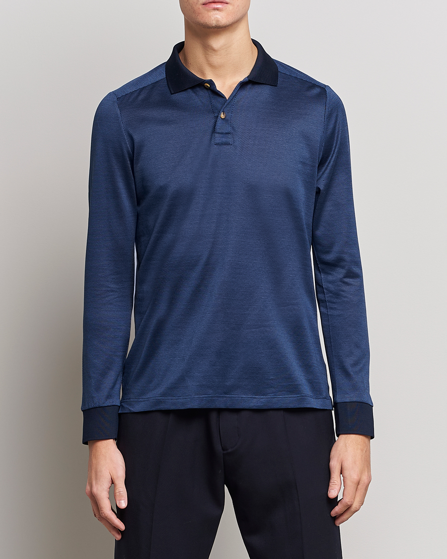 Heren | Truien | Eton | Knit Jaquard Polo Shirt Blue