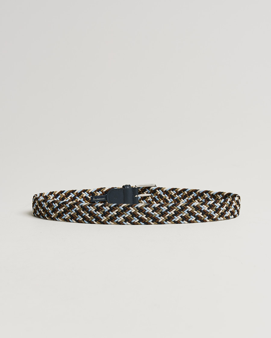 Heren | Italian Department | Anderson's | Stretch Woven 3,5 cm Belt Navy/Green/Brown