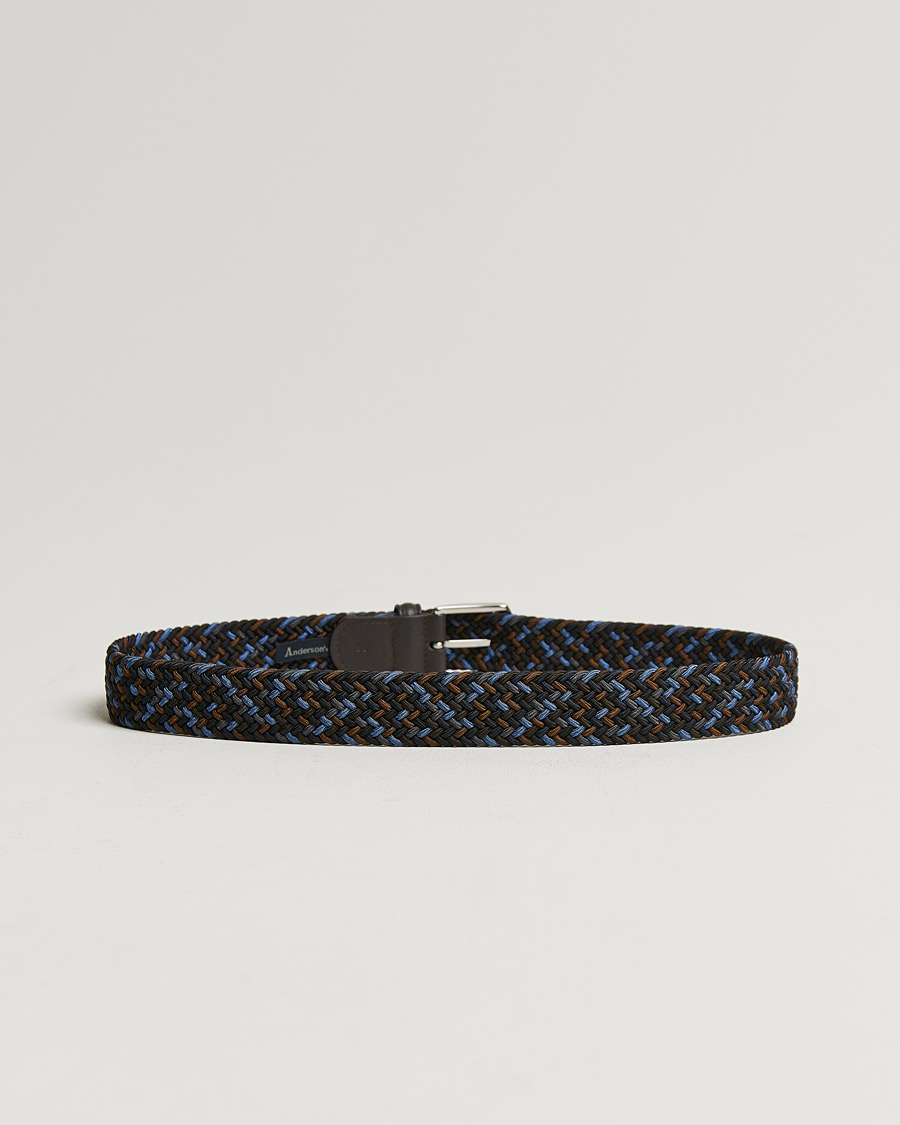 Heren | Italian Department | Anderson's | Stretch Woven 3,5 cm Belt Navy/Brown