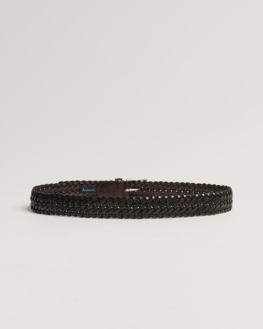 Heren | Riemen | Anderson's | Woven Leather 3,5 cm Belt Dark Brown