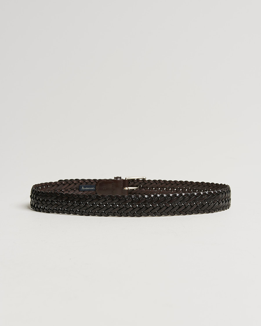 Heren | Italian Department | Anderson's | Woven Leather 3,5 cm Belt Dark Brown