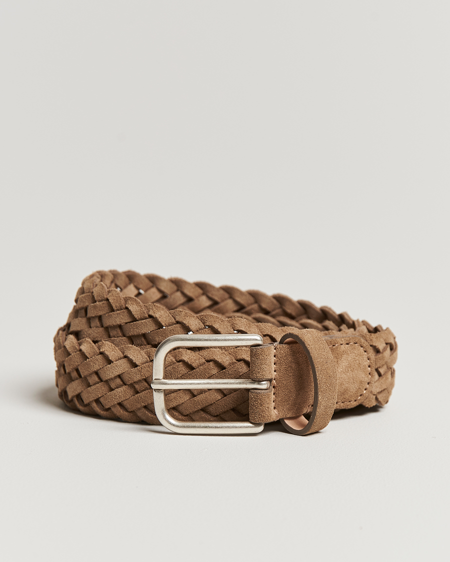 Heren | Riemen | Anderson's | Woven Suede Belt 3 cm Beige