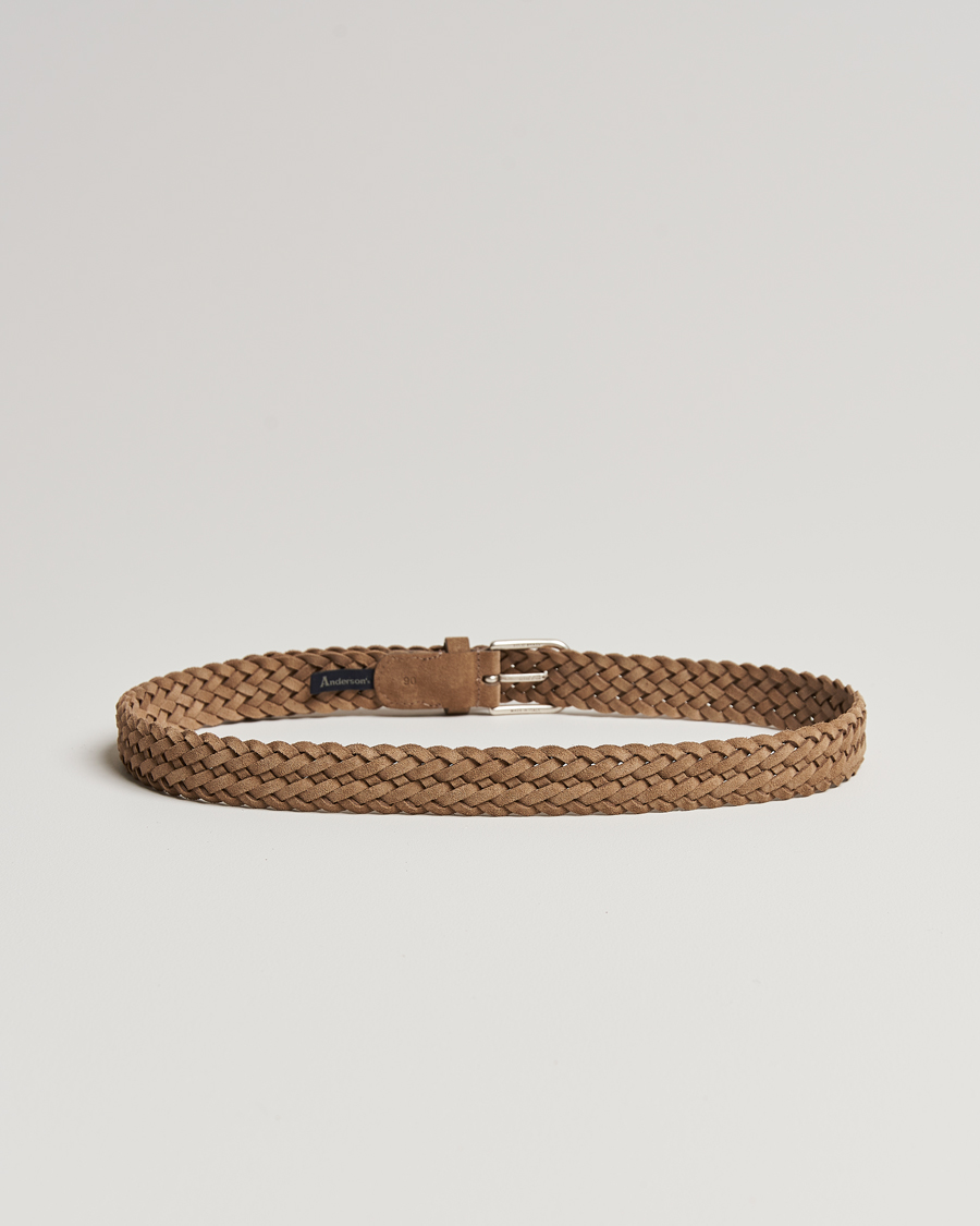 Heren | Italian Department | Anderson's | Woven Suede Belt 3 cm Beige